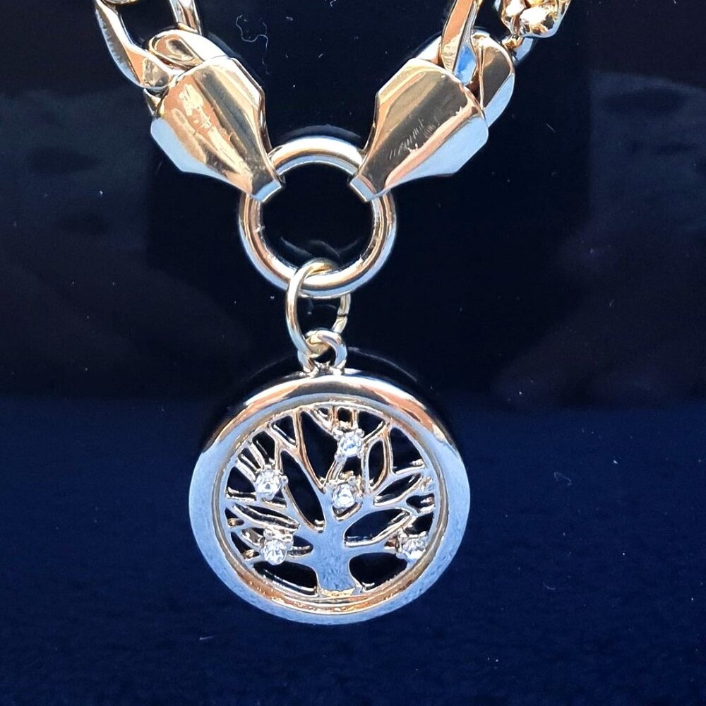 Chunky White Crystal Gold Tone Tree of Life Pendant & Necklace